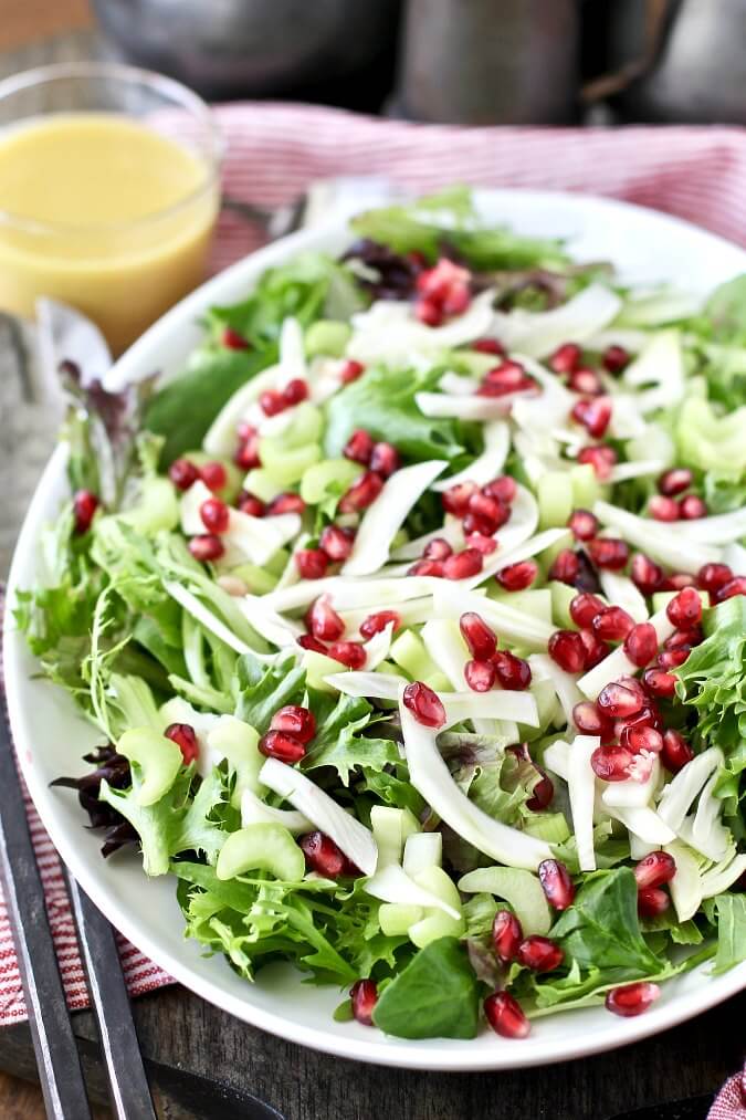 Fennel and baby greens salad with pomegranate